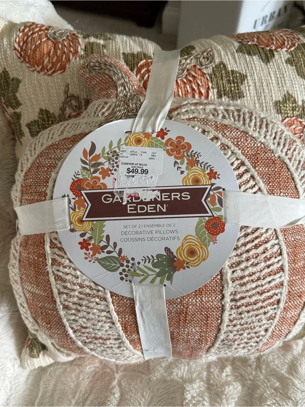 Gardeners Eden Decorative Throw Pillow Set - pumpkin and autumn colors/stitching